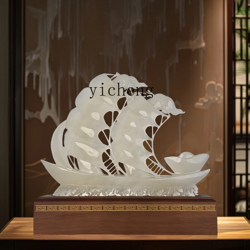 

TWR natural rough stone living room lucky jade ornament new Chinese home decoration