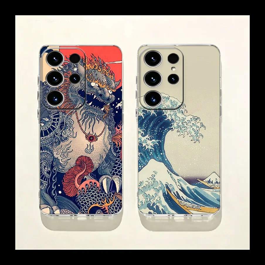 Dark Tone Ukiyo Wave Look Phone Case for Samsung Galaxy S26 Edge S25 S24 FE S23 Plus S22 Ultra S20FE Cover Camera Protection