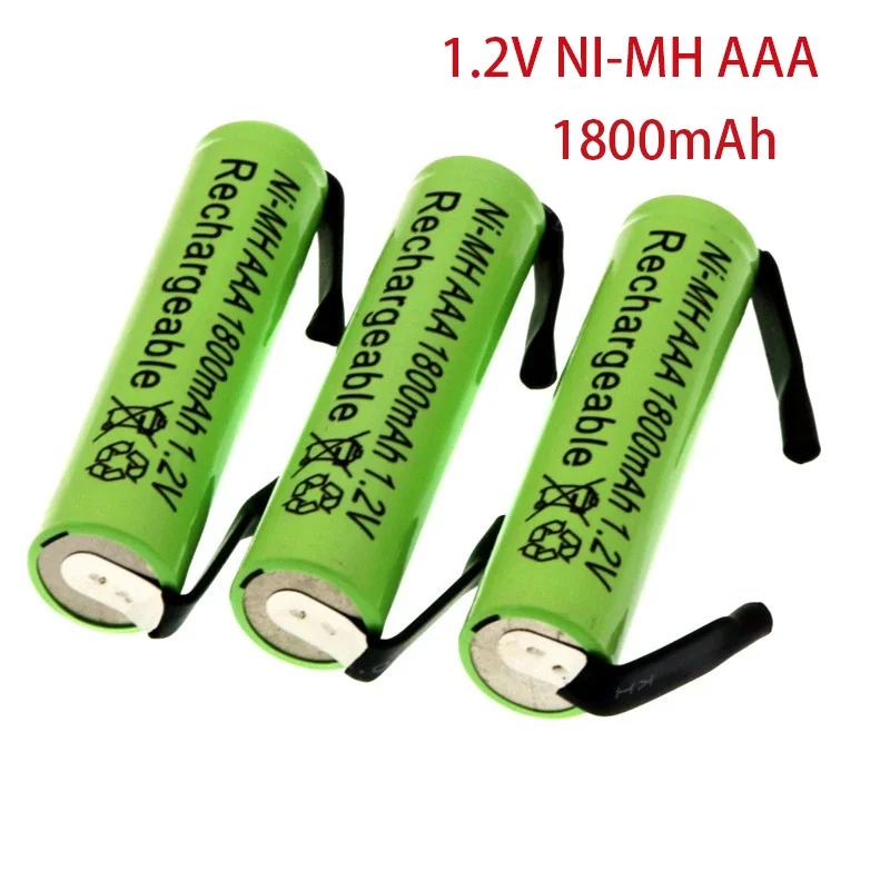 Ni-Mh 1.2V AAA Rechargeable Battery Cell, 1800mah, with Solder Tabs for Philips Braun Electric Shaver, Razor, Toothbrush