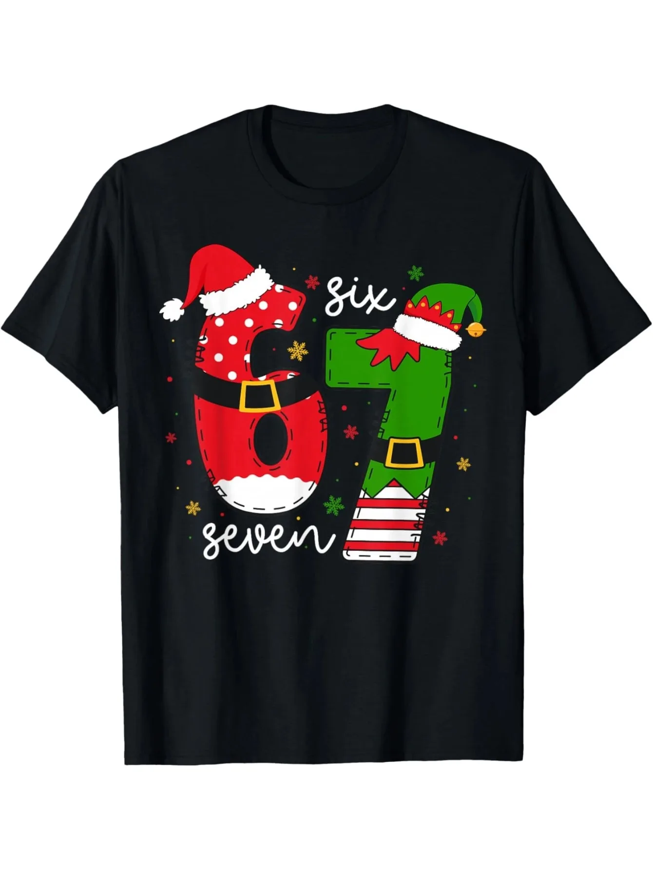 

Men's and Women's 100_ Christmas Number 67 Graphic T-Shirt - Black Background with White Print, Short-Sleeve Crew Neck Casual T-Shirt, Regular Fit~Party Wear~Comfortable Crew Neck Top