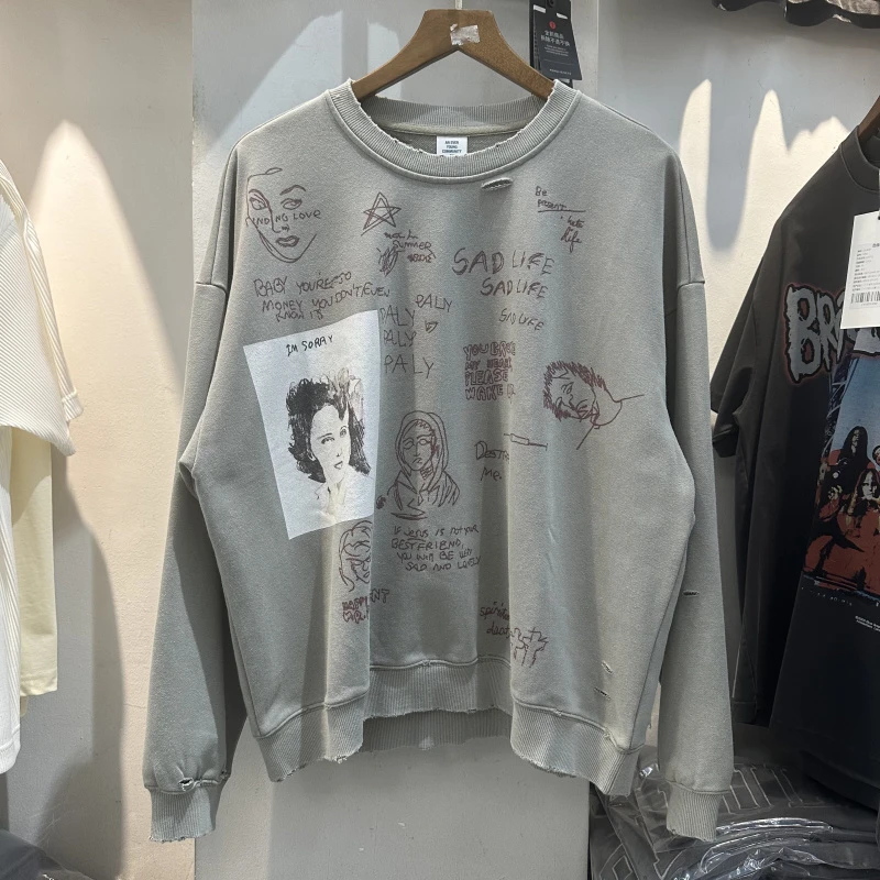 

Свитшот FGSS Retro fiti с буквенным принтом, мужской и женский, из хлопка и полиэстера, вязаный, повседневный, удобный, на все сезоны