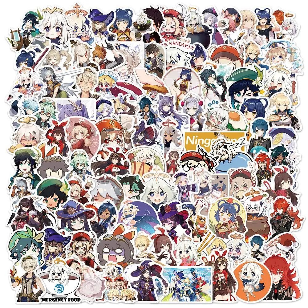 100PCS Cute Anime Game Genshin Impact Stickers Cartoon Decal Laptop Phone Suitcase Guitar Skateboard Car Waterproof Sticker