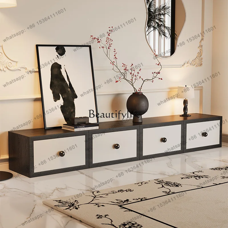 X4 TV cabinet living room black and white medieval French retro wabi sabi solid wood