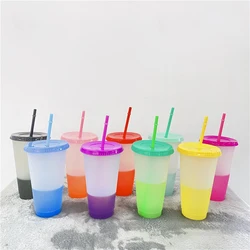 10 adet sıcaklık sensörü büyülü renk değiştirme kapaklı kupa Pp plastik saman bardak çocuklar yetişkinler için 23.6oz kullanımlık Tumblers