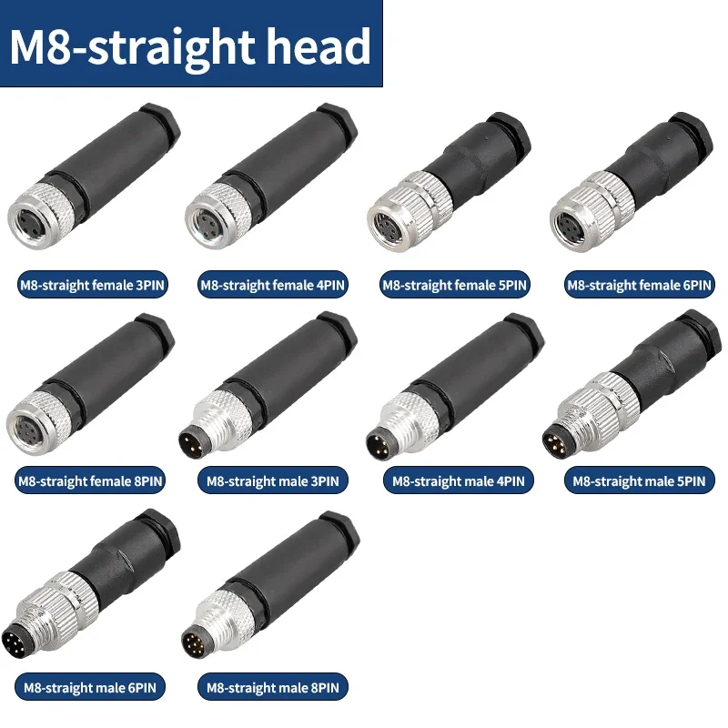 5/20/100Pcs M8 Waterproof Connectors 3PIN 4PIN 5PIN 6PIN 8PIN Straight Male Female Aviation Plug Socket for Proximity Switches