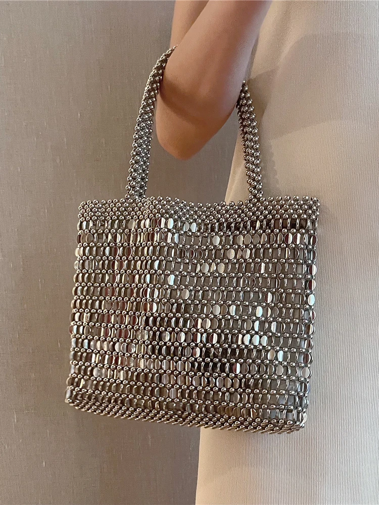 

Женская сумка iny с металлическими бусинами, новая сумка в стиле ретро, 2023, сумка на одно плечо, яркая модная женская сумка с блестками