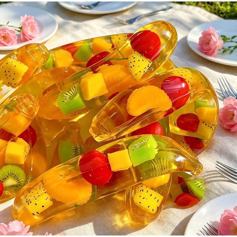 Maltose Banana Squishy Slow-rise Fruit Jelly Squeeze Ornament Translucent Maltose Syrup Texture For Anxiety Relief & Desk Decor