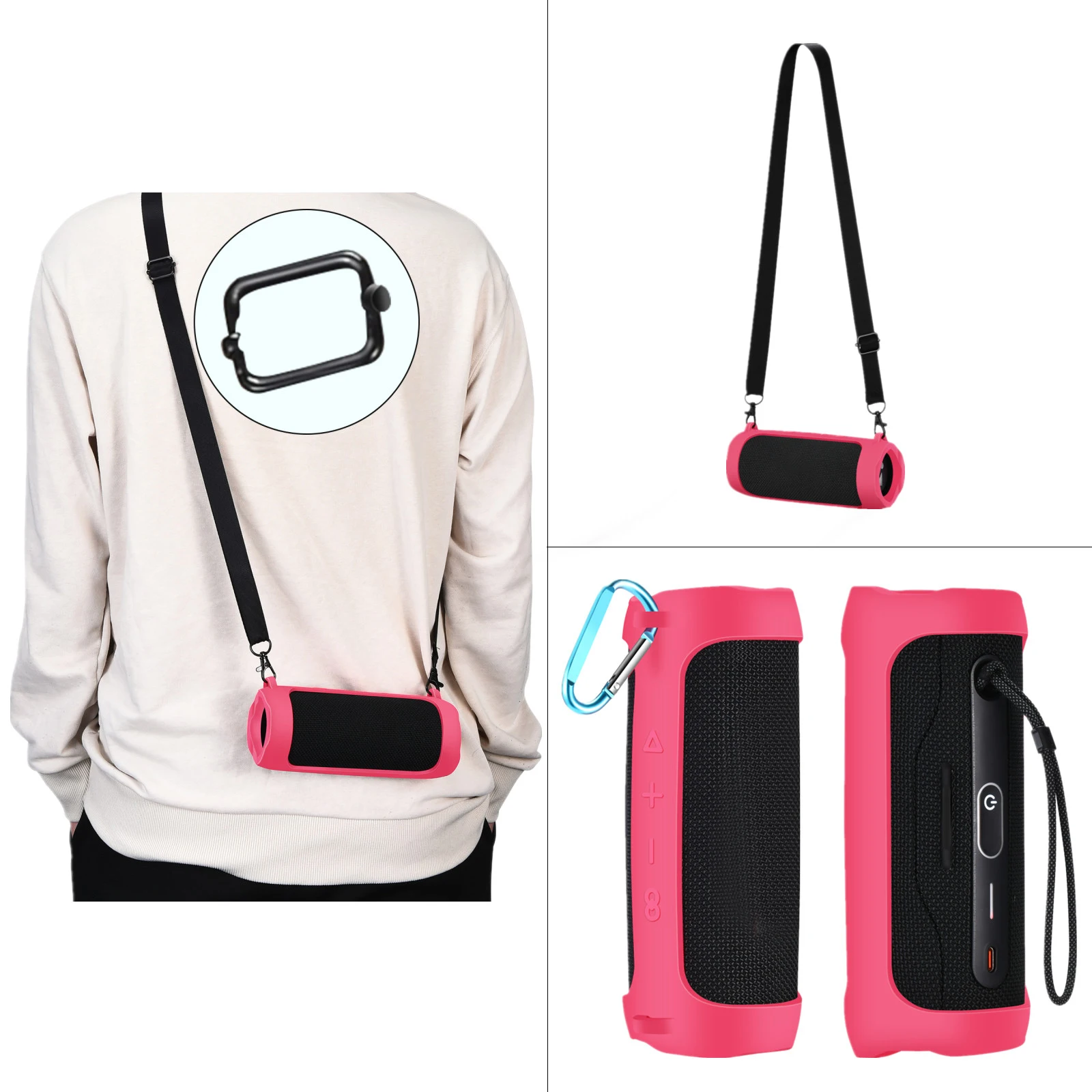 سيليكون السفر حمل الحقيبة حزام قابل للتعديل مقاوم للماء بلوتوث متوافق مع مكبر الصوت المحمولة ل JBL Flip 6/Flip 5