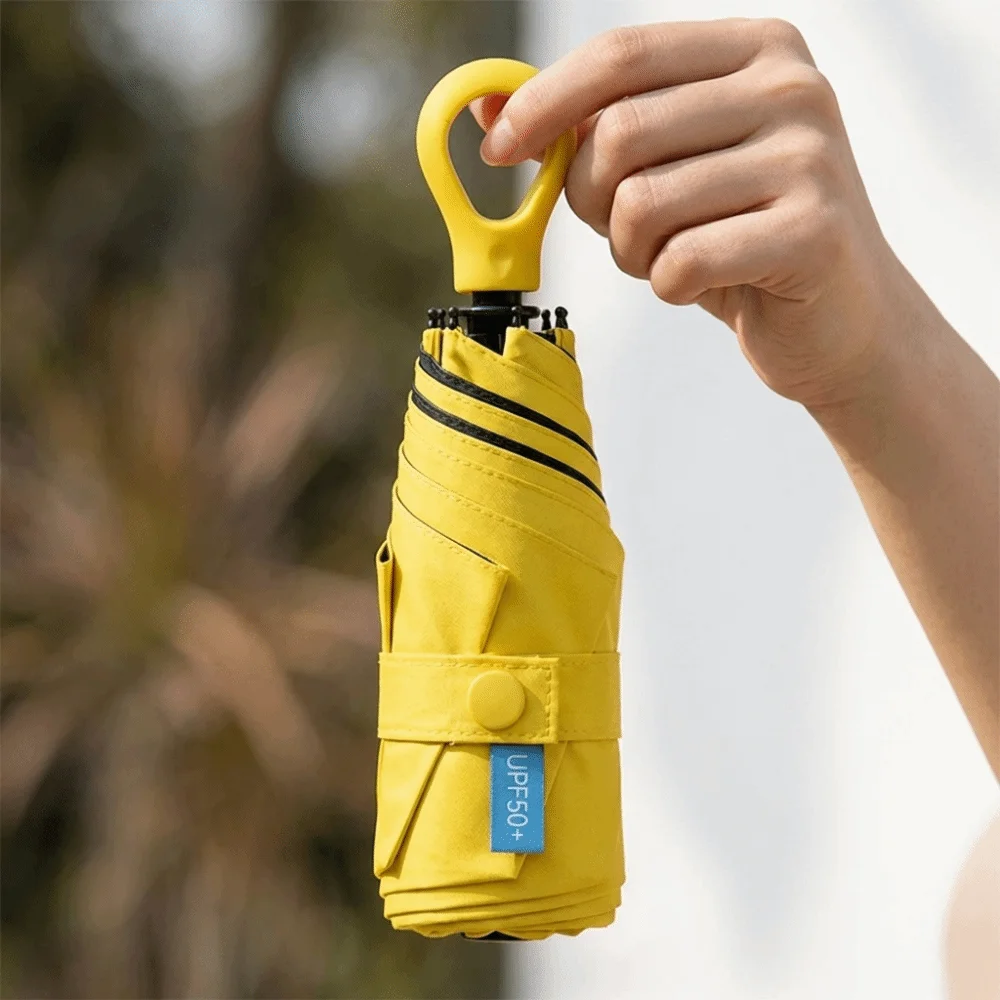 

UV Protection Mini Sun Umbrella Windproof Foldable Pocket Rain Umbrella with Buckle Hanging Hand Operated Parasol Student