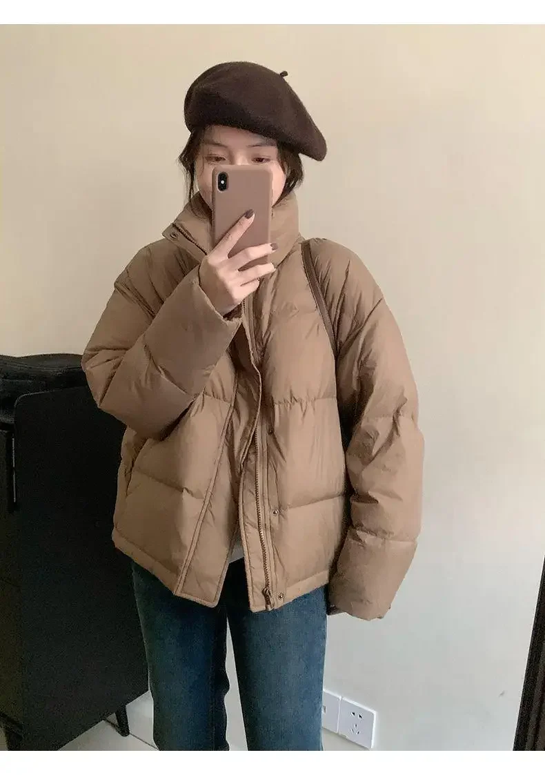 Piumino da donna Cappotto corto invernale Moda casual 90% Piumino d'anatra bianco Colletto alla coreana Parka da donna con piume