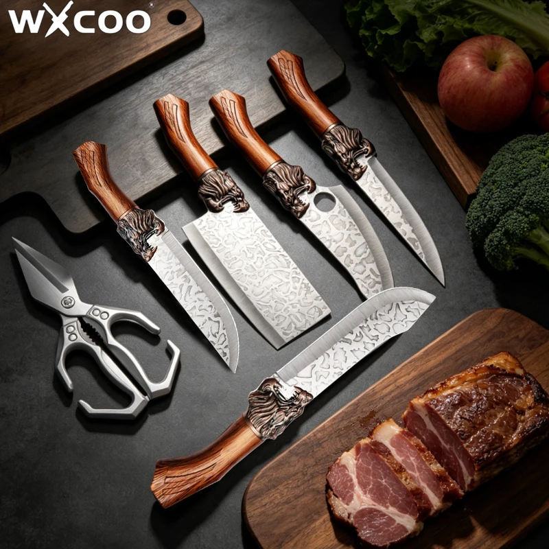 WXCOO Professional Forged Boning Knife BBQ Butcher Knife for Cut Fruit Vegetable Meat Cleaver Stainless Steel Kitchen Knife