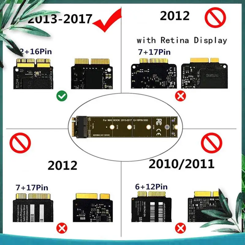 (NEW) For  SSD Converter For  2013 2014 2015 2017 A1465 A1466 12+6Pin SSD To M2 KEY-M NVME Riser Card Adapter