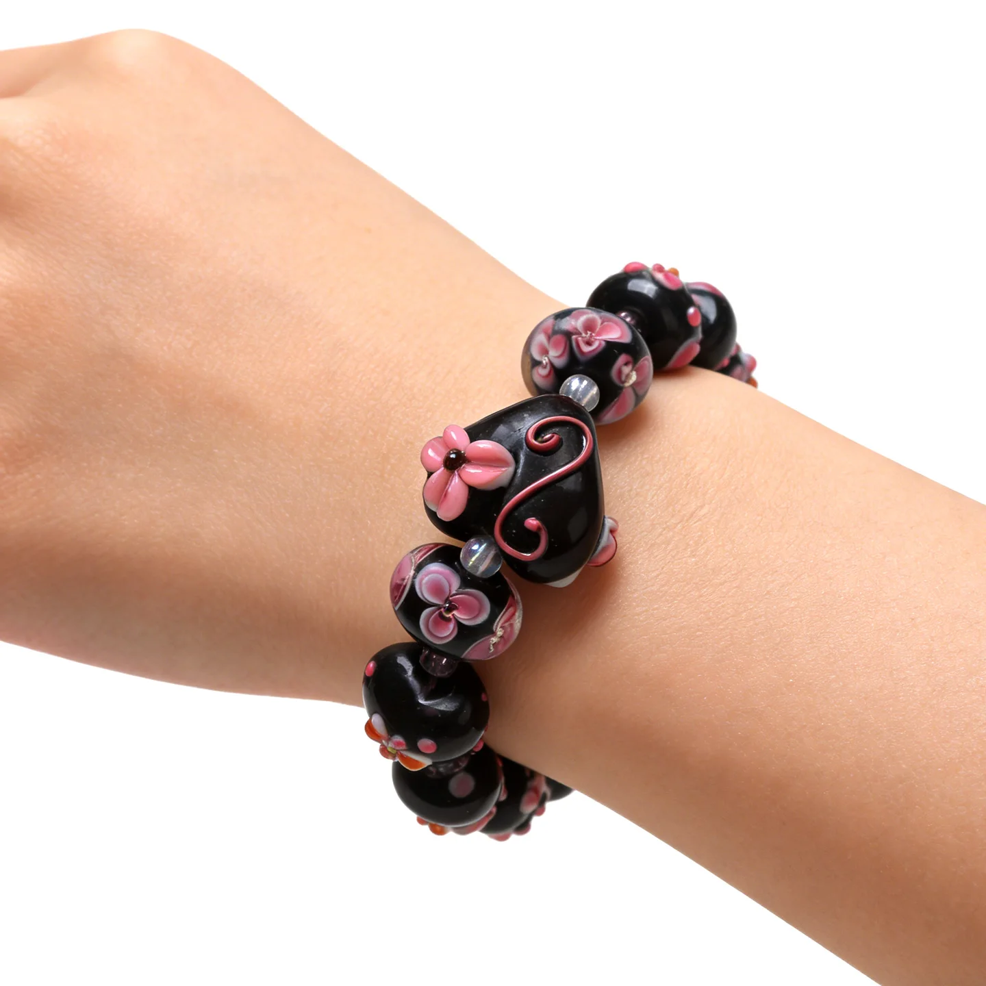 Only 1set!Good Quality!Black!Pure Handmade Retro Lampwork Glass Loose Beads For Charm DIY Bracelets Jewelry Making Accessories !
