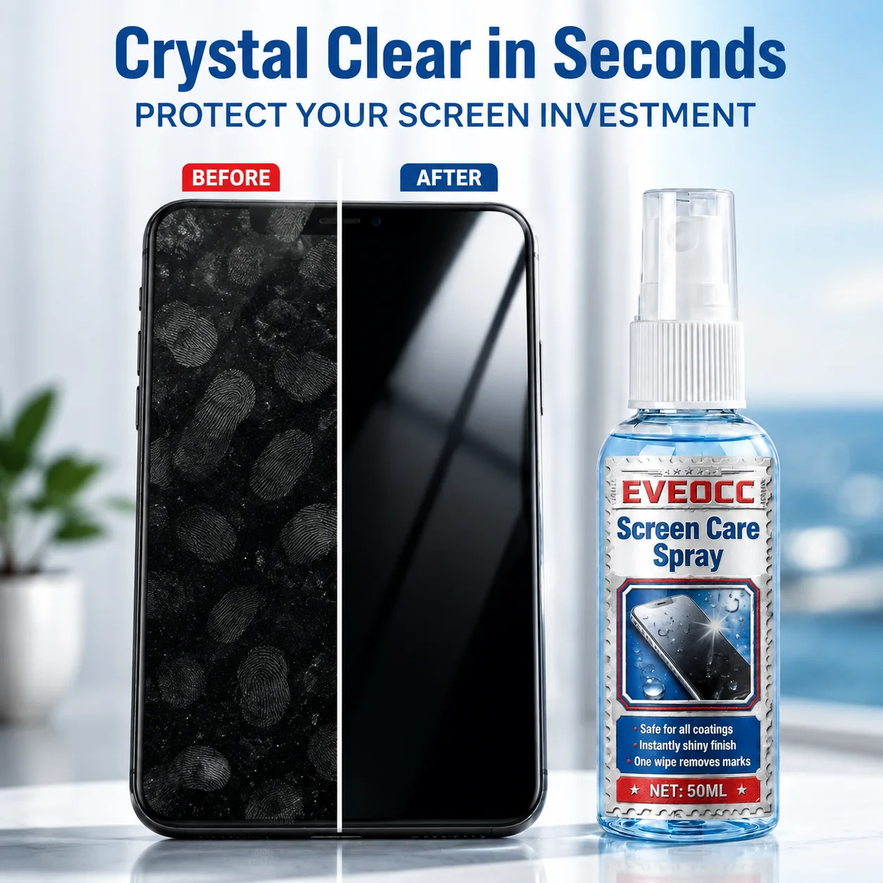 EVEOCC Screen Care Spray 50ml, Safe for All Coatings Screen Cleaner Removes Fingerprints Marks for Phone Laptop Monitor