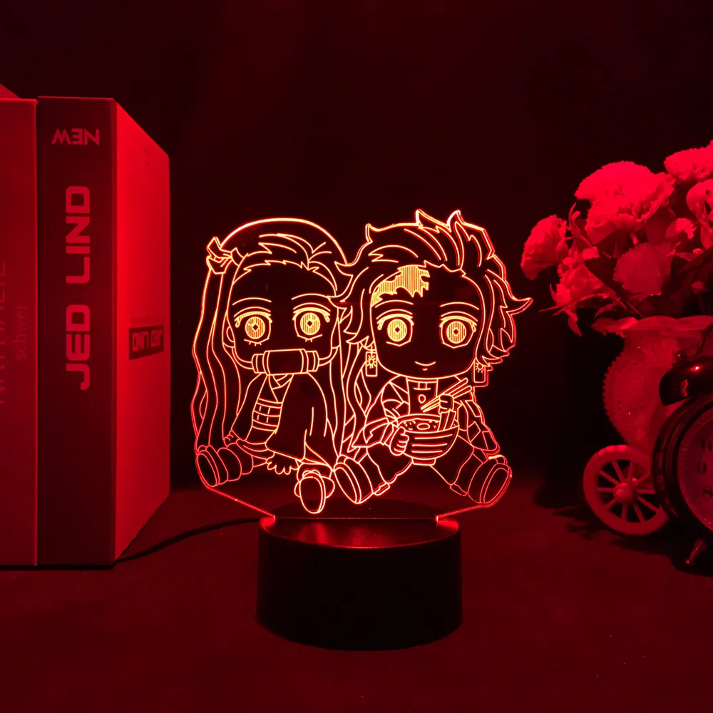 Demon Slayer 3D LED Glowing Acrylic Stand Kamado Tanjirou Nezuko Lampara Figure Kimetsu No Yaiba Anime Home Decoration Lighting