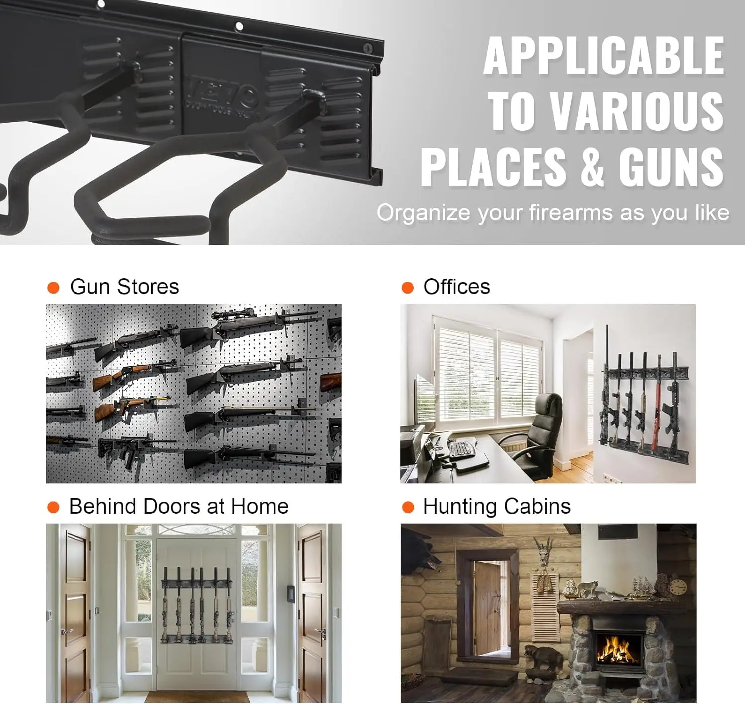Gun Rack, Indoor Gun Rack Wall Mount, 6-Slot Vertical Rifle Shotgun Gun Rack, 180 lb Heavy Duty Metal Wall Gun