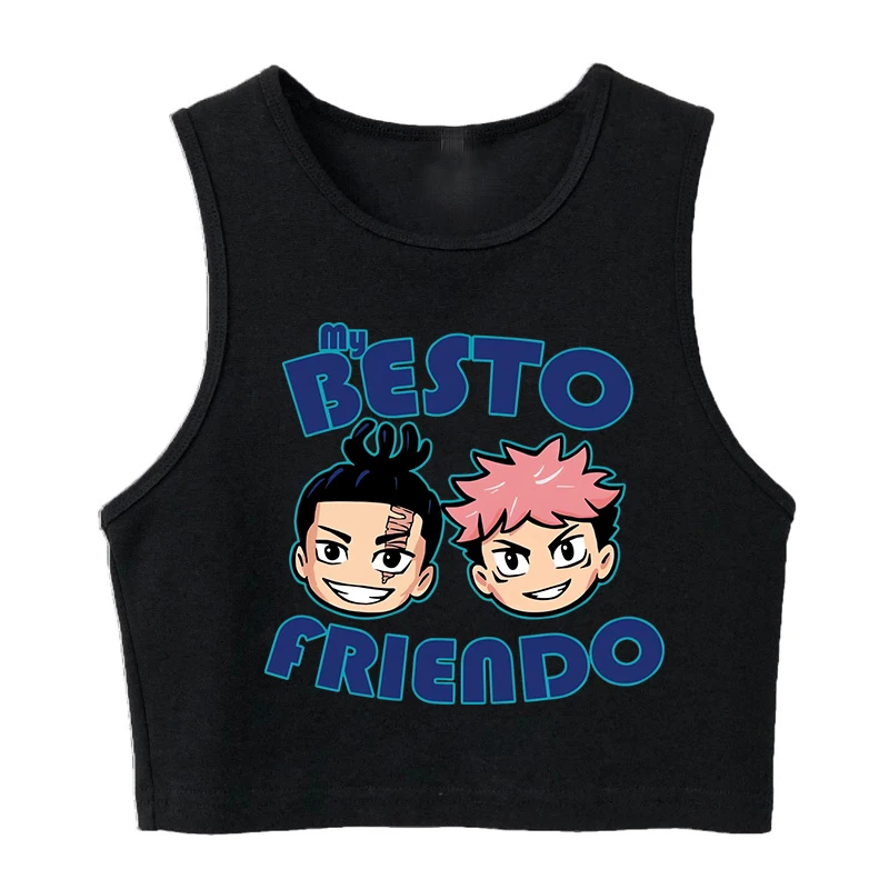 Japanese Anime Y2k Crop Top Vest Tshirt Manga Tank Top Jujutsu Kaisen T Shirt Gojo Satoru Tops Yuji Itadori Cropped Tees T-shirt