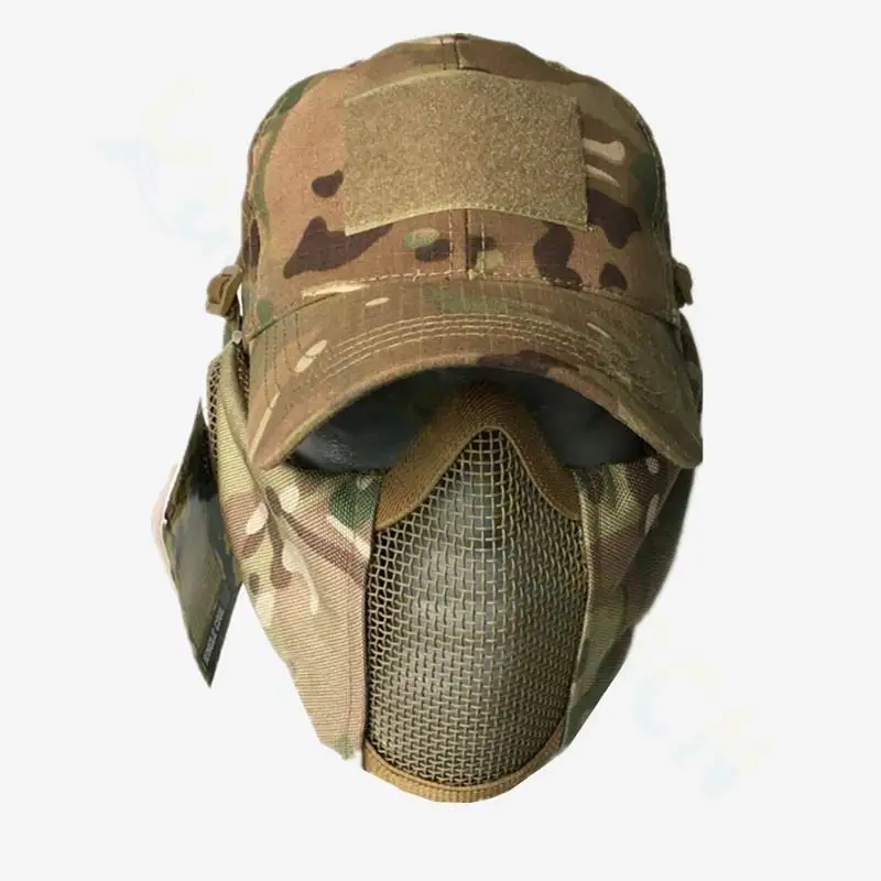 Maschera militare tattica softair Half Face Strike maschera protettiva con teschio in rete metallica e protezione per le orecchie accessori per la