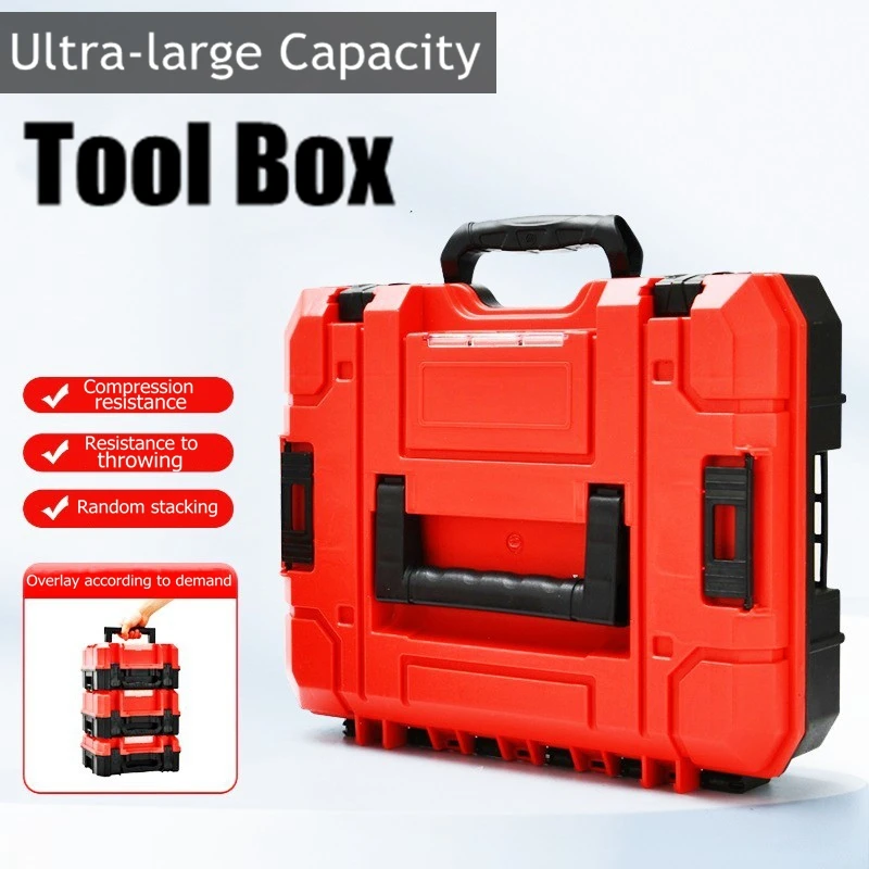 Empilhável plástico Hardware Toolbox, Mala eletricista, Carpenter broca elétrica caixa de armazenamento, grande estojo rígido