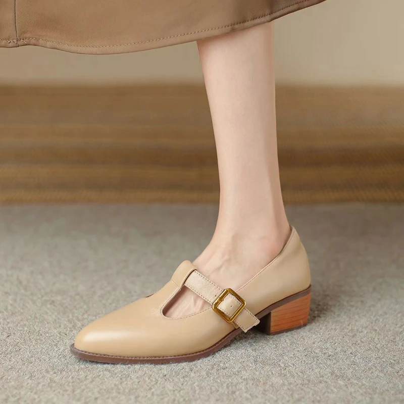 Women\'s Single Shoes Summer New Pointed Professional Buckle Leather Shoes Fashion Temperament Comfortable Commuter Oxford Shoes