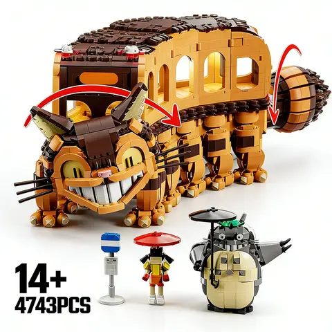 In-stock 4743PCS Cat Car Building Blocks Set Toy Model for Adult Hayao Miyazaki Anime Fans Gifts Collectible Creative Assembly