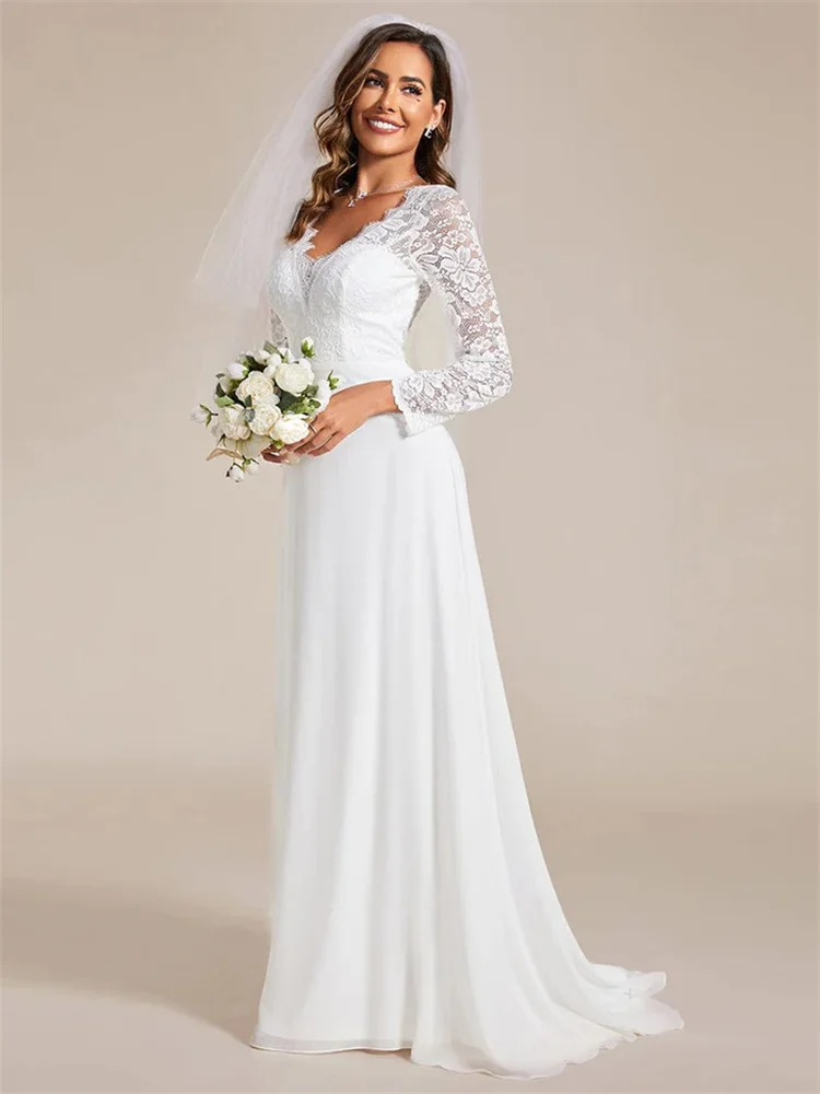 Robe de Mariée Trapèze à Manches sulf, Corsage en Cœur, Appliques Élégantes, Fermeture Éclair au Dos, Traîne de Balayage, Quelle que soit la Mariée, Nouvelle Collection 2024