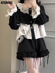 Y2k estetyczne bluzka z kokardą damskie japońskie Kawaii koszula patchworkowa Harajuku słodkie bluzki damskie 2024 Lolita Blusas Femme Camisas Mujer