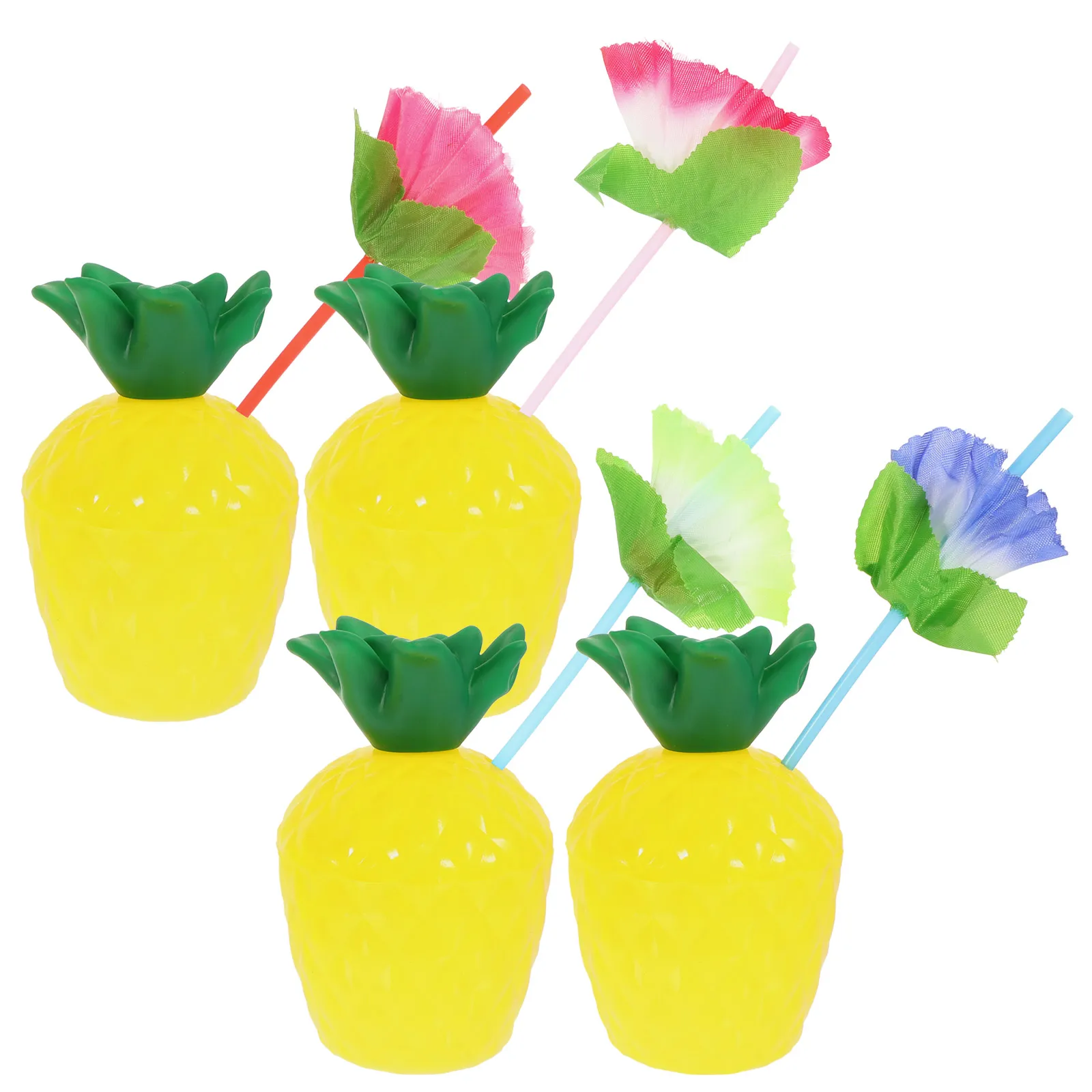 

4 pcs 500ml Cups Pineapple Cups Hawaiian Party Straws Lids Plastic Beach Hawaiian Party Decorative Reusable Summer Drinks