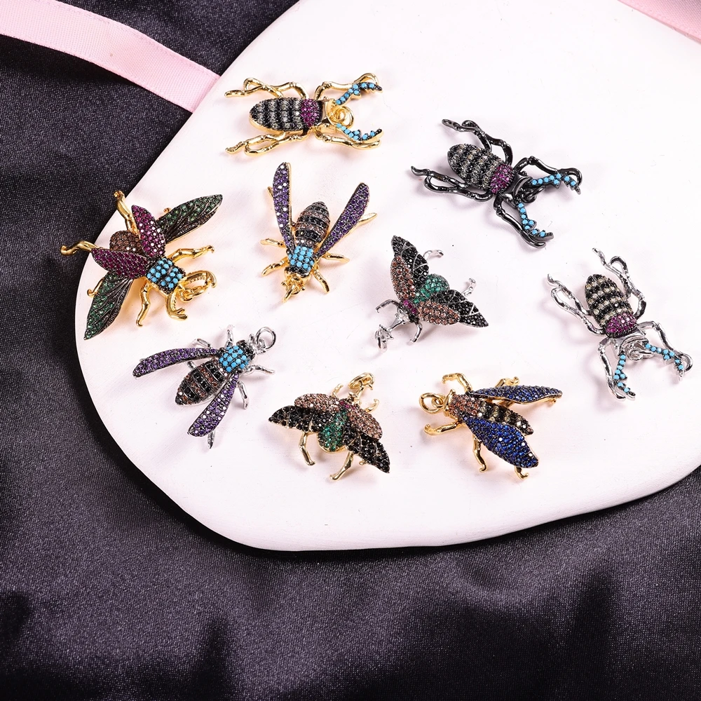 Juya 18K vergoldete, kreative, farbenfrohe Zirkon-Anhänger in Form von Insekten, Bienen und Käfern für DIY-Schmuckherstellung für Frauen, luxuriöse Anhänger für die Schmuckherstellung.