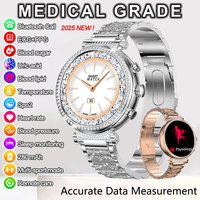 2025 New Blood Glucose BMI Smart Watch Ladies ECG+PPG AMOLED Screen BT Call Real Time Heart Rate Medical Grade Smartwatch Women