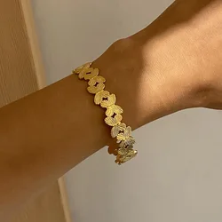 Yori Minimalist Stainless Steel Ribbed Butterfly Cuff Bracelet Trend Jewelry Prevent Allergy Waterproof New Gift