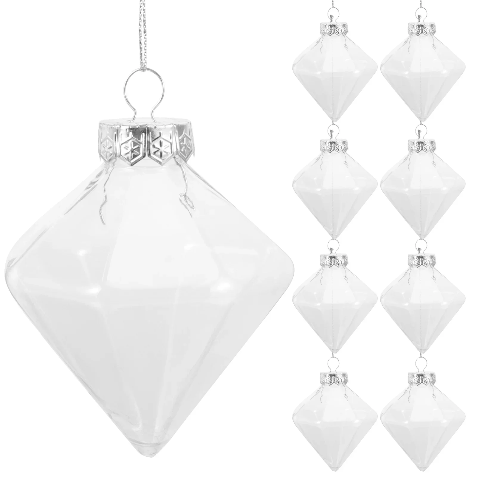

12Pcs Diamond Shaped Christmas Balls Transparent Plastic Fillable Baubles Decorations Holiday Party Supplies Love Present Boxes