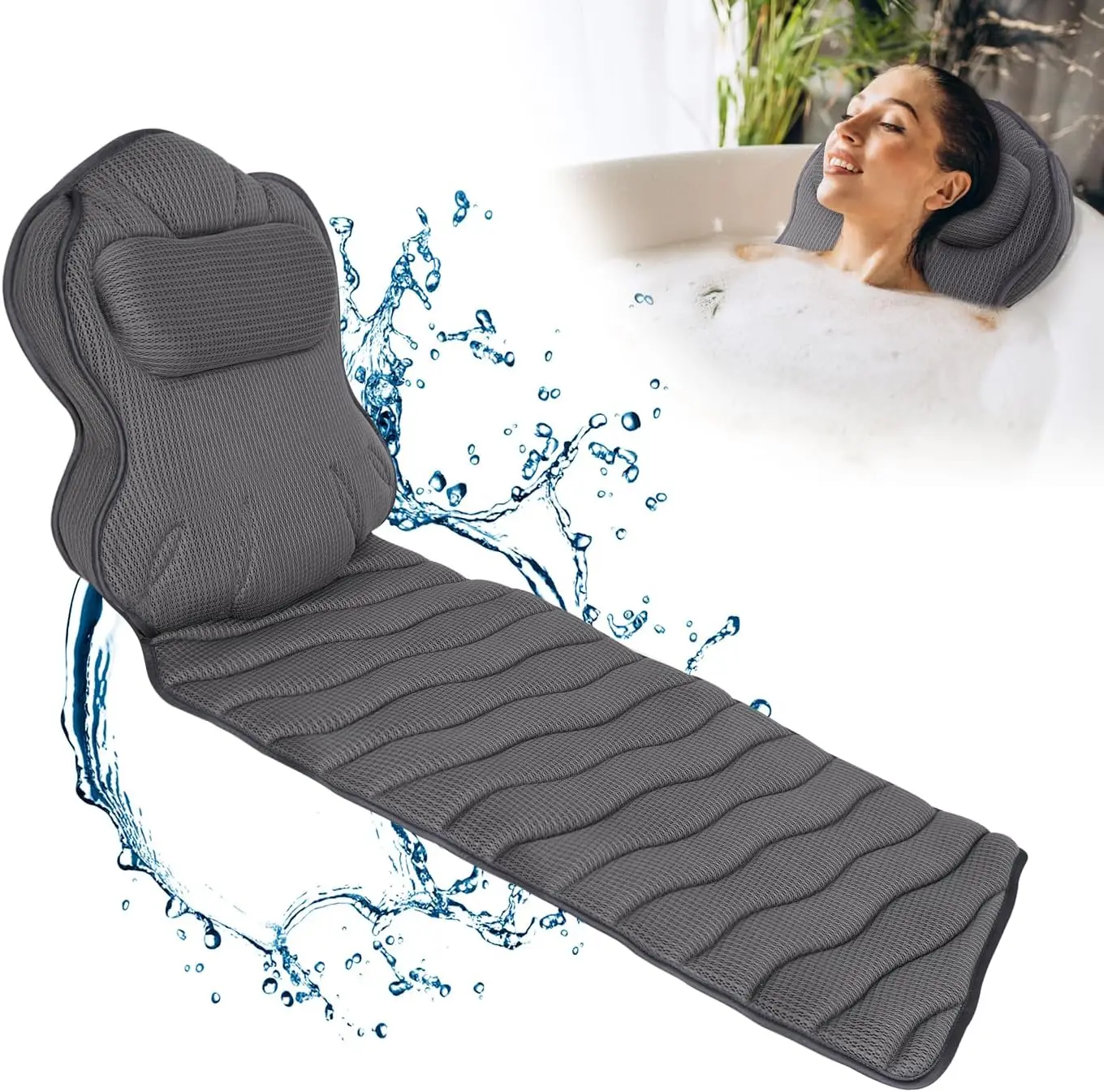 

Extra Thick Full Body Bath Pillow for Bathtub - Soft Cushion with Head, Neck, Back Support, Non-Slip Design