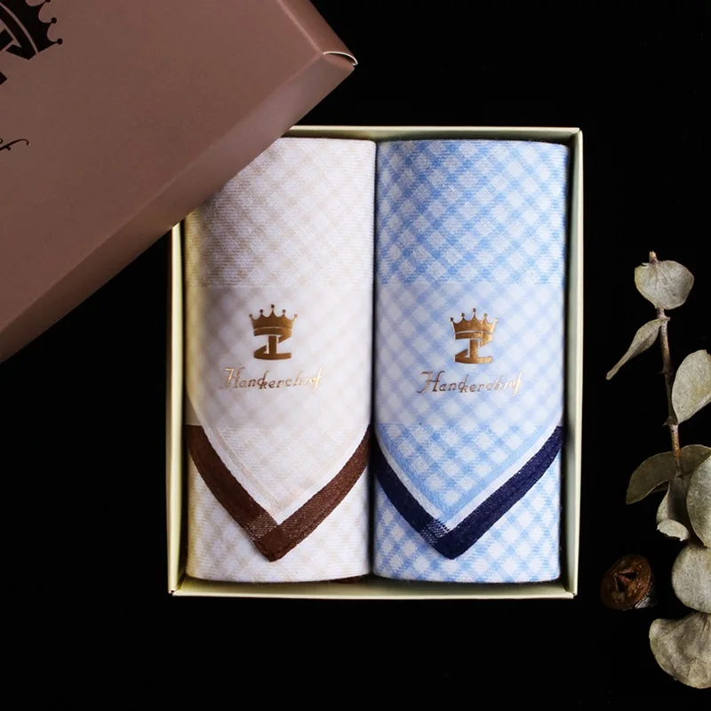 2 ชิ้น กล่องของขวัญสุดหรู ผ้าเช็ดหน้าผู้ชายสำหรับธุรกิจ ผ้าฝ้ายแท้ ซับเหงื่อ นุ่มสบาย เป็นมิตรกับสิ่งแวดล้อม