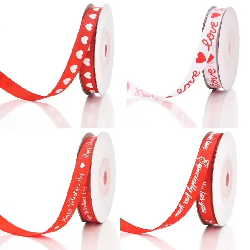 652F Gift Wrapping Ribbon Valentines Ribbon Heart Ribbon Flowers Bouquets Ribbon Red White Flowers Arrangements