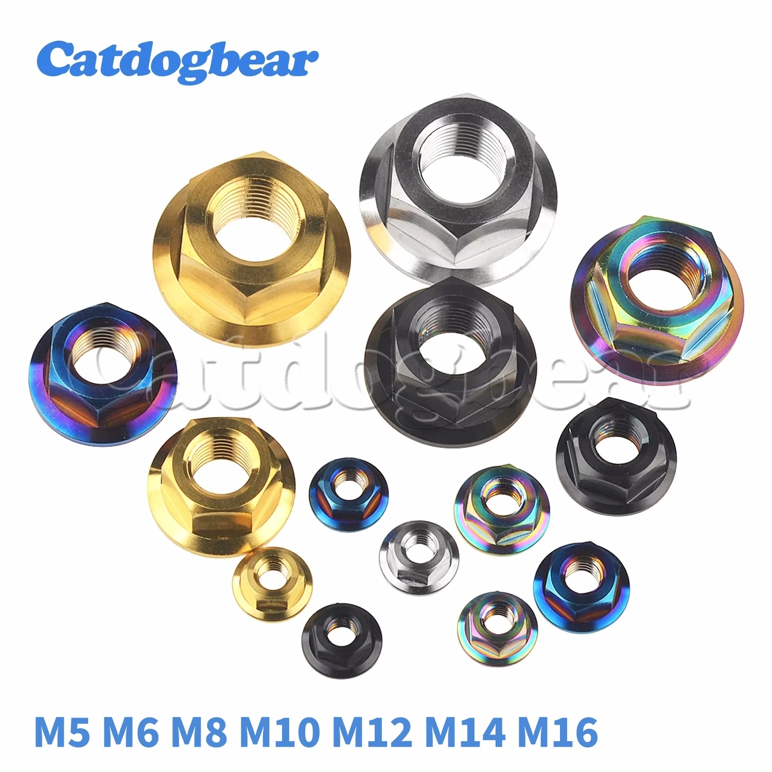 

Catdogbear 4PCS Titanium M5 M6 M8 M10 M12 M14 M16 Standard DIN6923 Metric Gr5 Alloy Hex Head Nuts Flange for Bike Brake