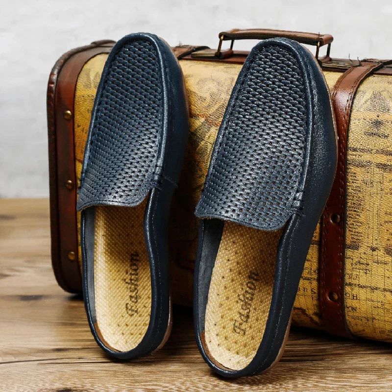 Large Size 46 47 Mens Moccasins Italian Wedding Shoes Designer Luxury Men Casual Formal Breathable Summer Half Drag Loafers