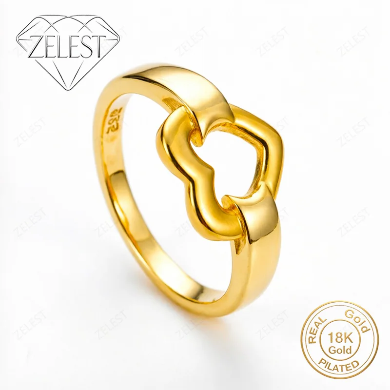 925 Sterling Silver 18K Gold Plated Beautiful Heart Ring Women Fashion Party Favor Jewelry Accessories