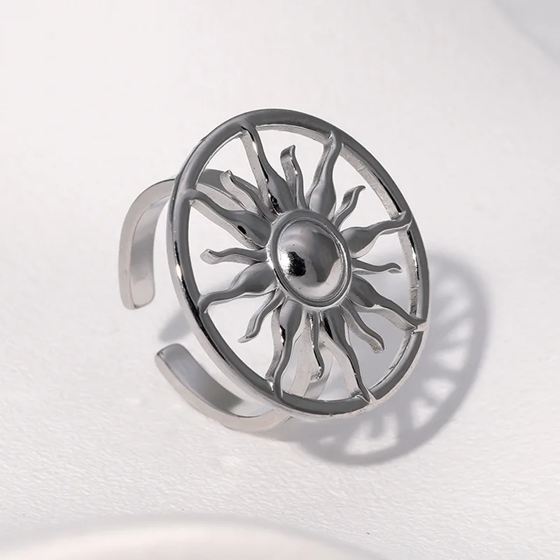 Geometric Circular Sunflower Ring Neutral Jewelry Personalized And Fashionable Stainless Steel Open Rings Couple Gifts