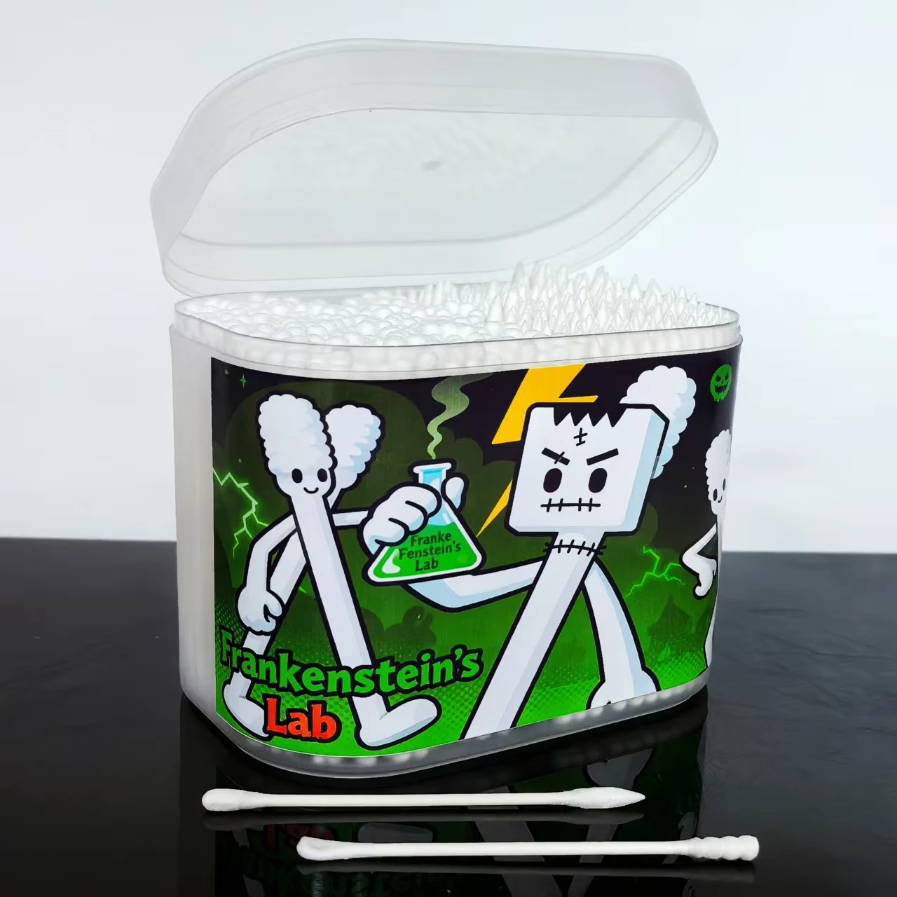 600 قطعة من مسحات القطن على شكل عمود رفيع برأسين بنمط مختبر، أعواد قطنية للتنظيف اليومي