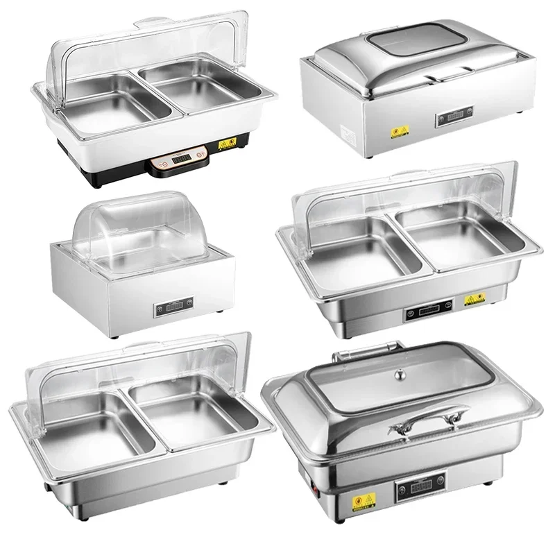 تصميم متعدد من الفولاذ المقاوم للصدأ، مستطيل من الفولاذ المقاوم للصدأ، سطح الطاولة، عرض سخان الطعام بالبخار لتقديم الطعام #1