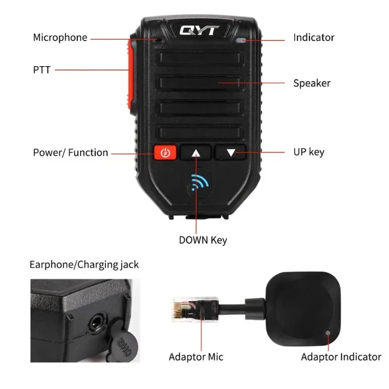 QYT BT-89 Altavoz de micrófono de mano inalámbrico Bluetooth 8 pines BT89 para QYT KT-8900 KT-8900R KT-7900D KT-8900D Radio móvil para coche