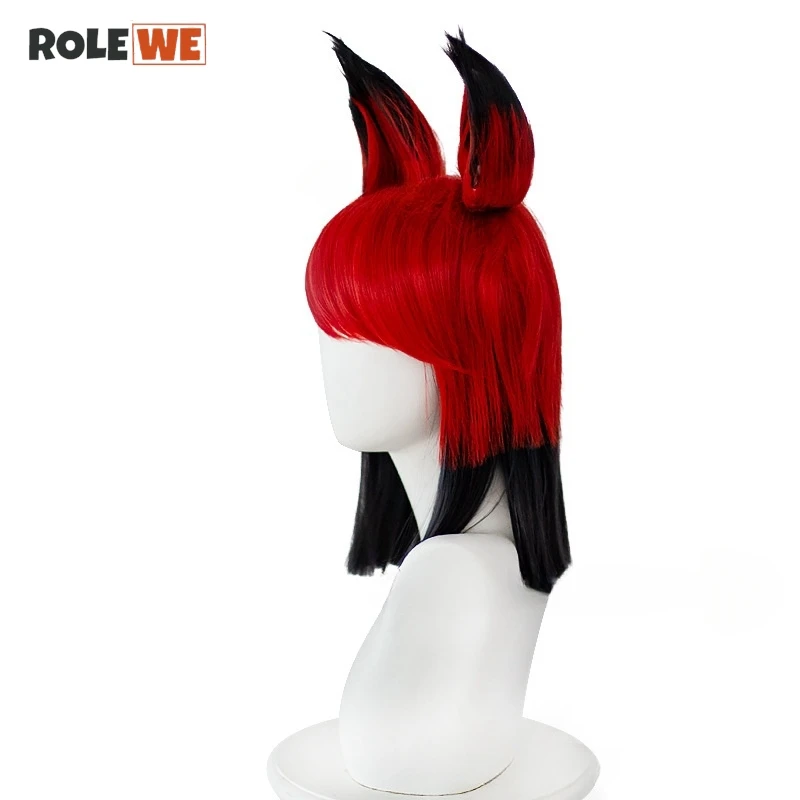 Peluca de Alastor Anime con orejas para hombres y mujeres, pelucas de Cosplay, cabello sintético resistente al calor, gorro de peluca