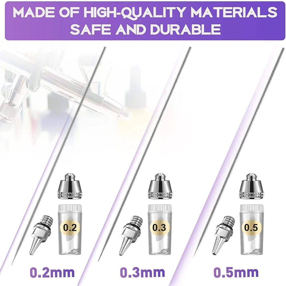 A93E-Airbrush Nozzle Cap Kit And Airbrush Needle Parts Airbrush Sprayer Accessories 0.2/0.3/0.5 Mm