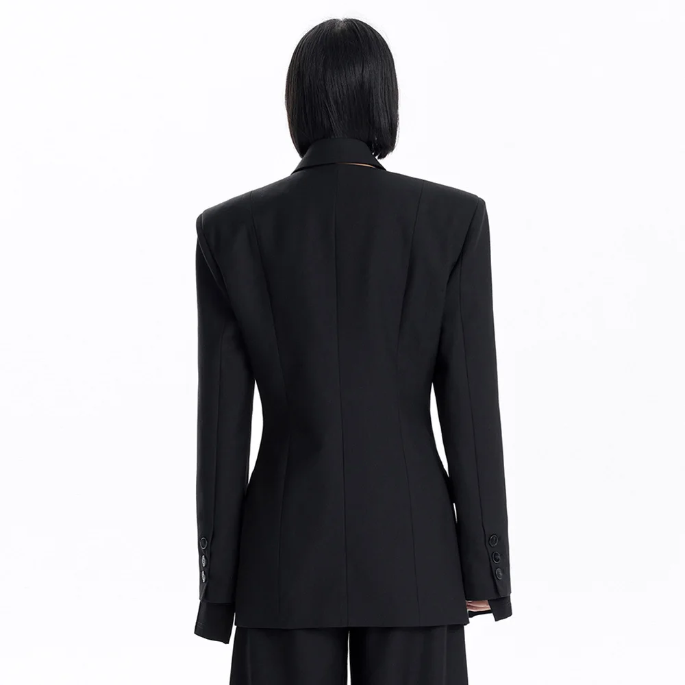 TWOTWINSTYLE Solid Minimalist Casual Blazers For Women Notched Collar Long Sleeve Spliced Button Chic Blazer Female Fashion New