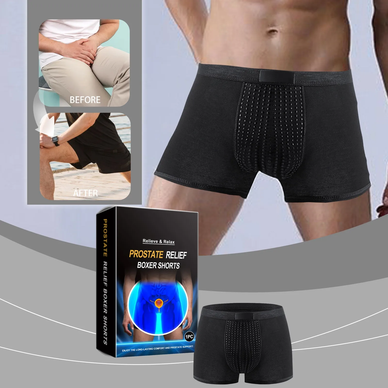 Comfortable Boxer Shorts Prostate Relief Trendy Black Underwear Supportive Mens Briefs Breathable Wellness Garment 2026 Care T1