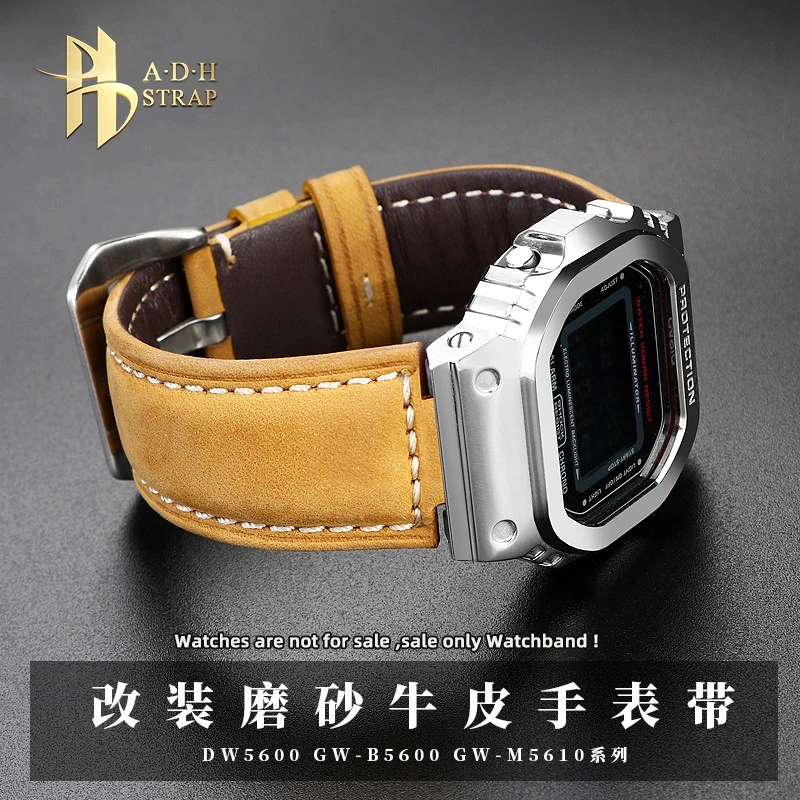 Men's Frosted Cowhide Strap For Caiso G-shock Refit DW5600 GW-B5600 GW-M5610 Genuine Leather Watch Band 16mm Convex Interface