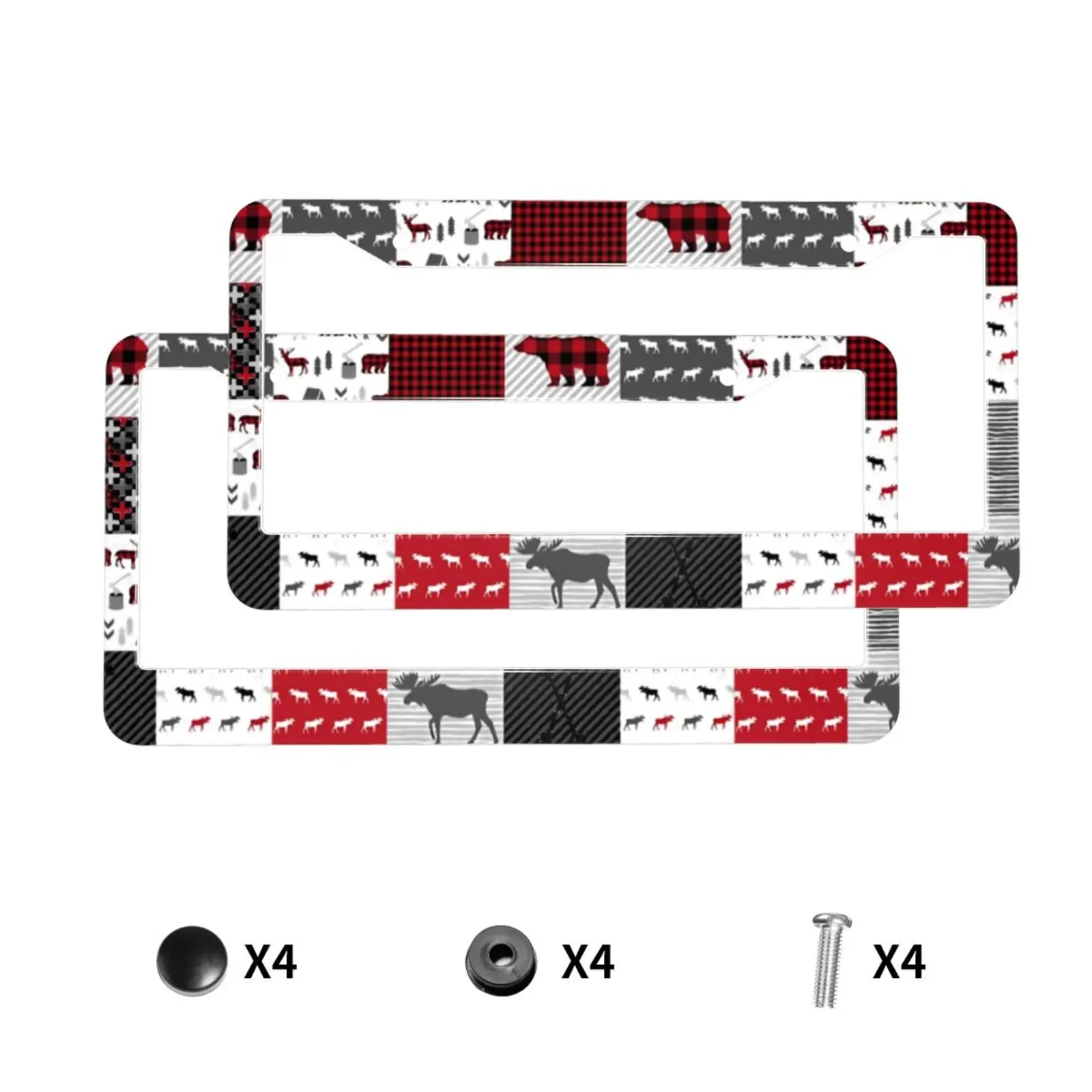 Bear Deer Checkered Pattern Aluminum Alloy American Car License Plate Cover Car Accessories Waterproof License Plate Cover Car