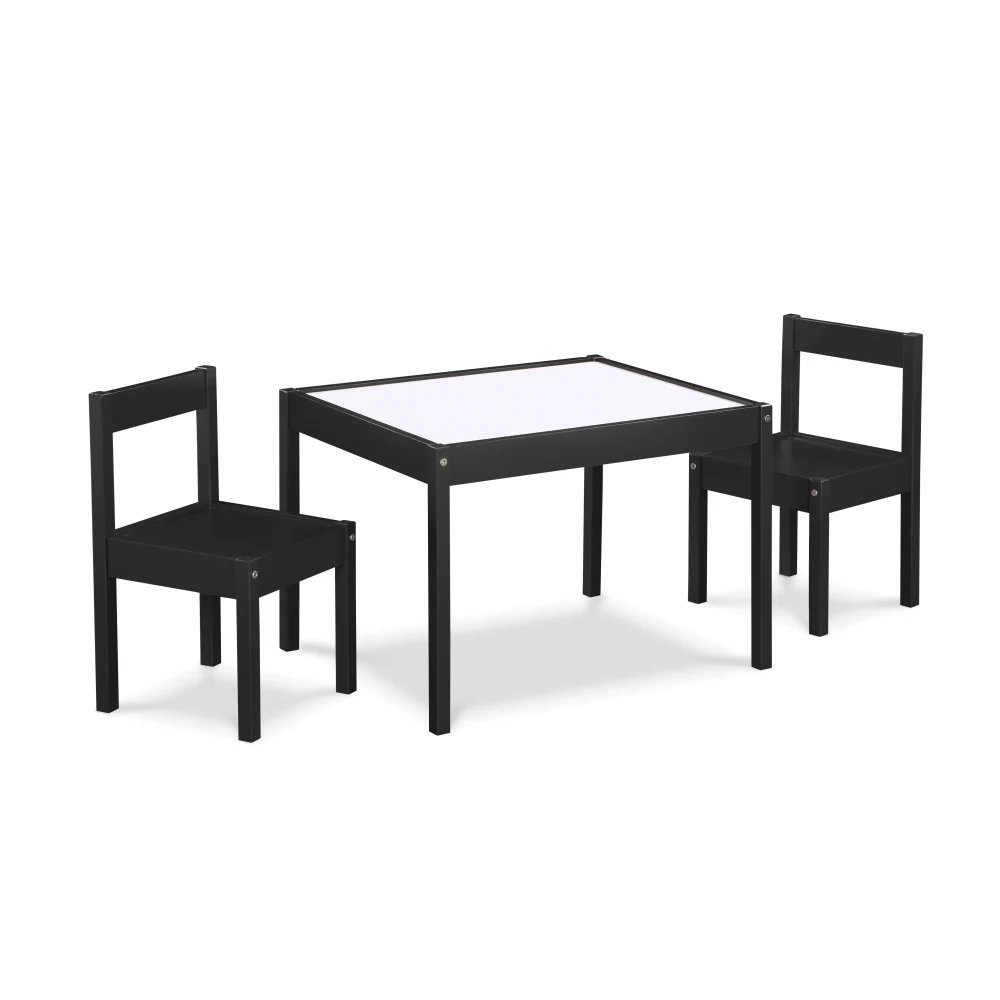 Gibson 3-Piece Dry Erase Kids Table Two Chair Set Black Durable construction using solid wood that is kiln-dried