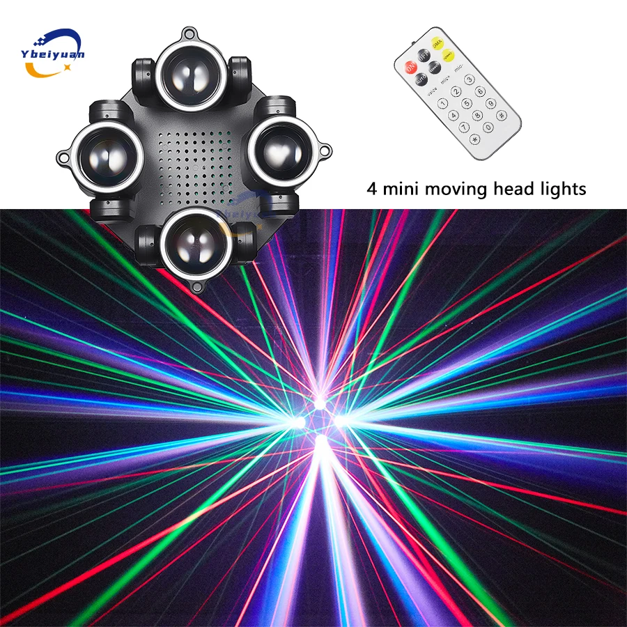 

Four Mini Moving Head Beam Light 150W Beam Laser Aperture 3 in 1 Effect Light DMX512 DJ Disco Bar Dance Floor Christmas Party